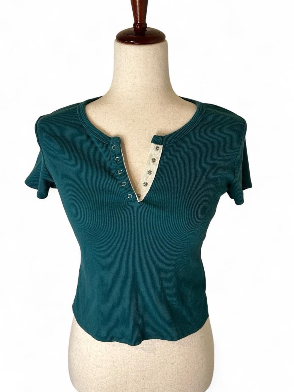 Fairycore Teal Ribbed Henley Tee - Women Size M